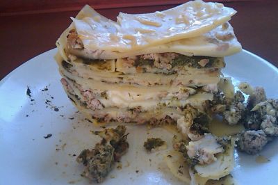 Lasagne with spinach and pork