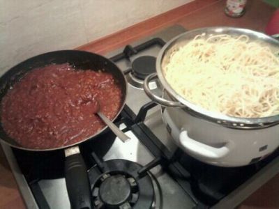 The recipe for spaghetti with mushrooms